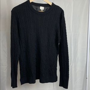 Black cable knit crew neck sweater